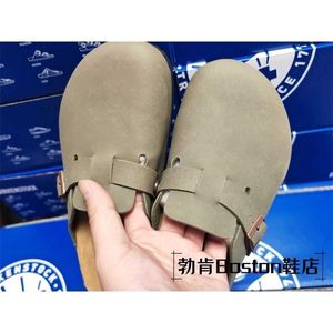 Designer Birkinstock tofflor Lazy Shoes Boken Oil Wax Leather Bekväm kork Bottom BOKEN BOKEN CASUAL TOE BAOTOU SEMI-SLIPPERS