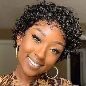 Human Hair Short Jerry Curly Wig Afro Piexie Cut Full Machine For Women African Americans Natural Black