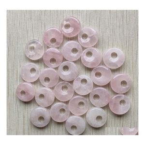Charms Natural Rose Quartz Stone Pink Gogo Donut Pendant P￤rlor 18mm f￶r smycken Making Jiaminstore Drop Leverans Findings Components DH5SK