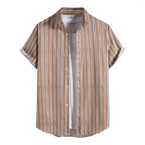 Magliette da uomo Camicia da uomo con colletto alla rovescia, monopetto, maniche corte, casual, stampa all'aperto, estate, vintage, elegante