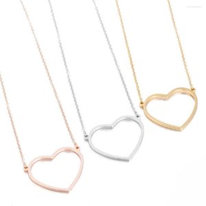 Pendant Necklaces Hollow Out Love Heart Shape Necklace Stainless Steel Open Line Wire Wrapped Geometric Minimal Korean Choker For Couples