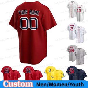 Benutzerdefinierte David Ortiz Justin Turner 2 Jersey Story Hernandez Bogaerts Yastrzemski Martinez Rafael Devers Martine Gelb Rot Weiß genähte Trikots Männer Frauen Jugend