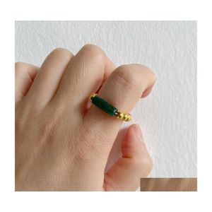 Bandringe 4 mm elastischer Ring für Frauen Männer Röhrenform Naturstein Goldperlen Kristall Rosenquarz Böhmischer Strand Wind Juwel Ffshop20 Dhbfd