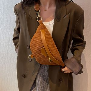 Midjepåsar Casual Corduroy Ladies Designer Canvas Fanny Pack Fashion Travel Pengar Telefon Banana Kvinnlig bälte 230220