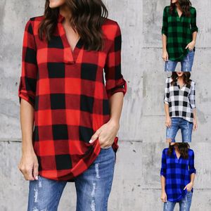 Damenblusen, Hemden, lässig, rot, kariert, für Damen, schwarz, kariert, Boyfriend-Stil, lockere Camisa-Oberteile, Herbst, 5XL, Übergröße, 230220