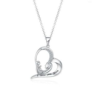 Chains BONISKISS Love Heart Mom Letters Pendent Necklaces 925 Sterling Silver Women Jewelry Necklace Mother Day Elegant Gift