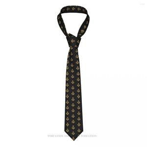 Papyon Desen Siyah Masonik Baskı Mason Altın Kare Pusula Gündelik Unisex Boyun Kravatı Günlük Giyim Dar Çizgili İnce Kravat