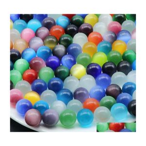 Stone Colorf 20mm Cats Eye Crystal Round Ball Craft Tumbled Hand Piece Stones Home Decoration Ornament Good Gift Luckyhat Drop Deli DH8KE