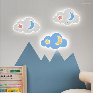 Duvar lambaları çizgi film yıldız ay bulut led 220v mavi beyaz pembe kız bebek çocuklar çocuk yatak odası başucu dekor için ışık