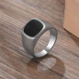 Band Rings Cluster Rings Men Stainless Steel Signet Ring With Black Enamels Pinky Man Jewelry