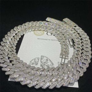 Hotsale o szerokości 15 mm 925 srebrny biżuteria biodra Hip Hop Custom Cuban Link Sain Bezbłędny VVS Bagiete MOISSANIT