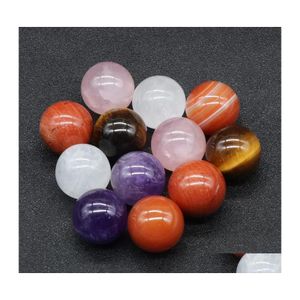 Stone 18mm naturliga l￶sa p￤rlor Amethyst Rose Quartz Turquoise Agate 7 Chakra Diy Nonporous Round Ball Yoga Healing Luckyhat Drop Del Dhuoc