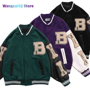 Herrjackor Bomber Jacket Men Patchwork Color Block Harajuku Hip Hop Baseball Coats Streetwear Vintage College Style Fashion Jackets unisex 022023h