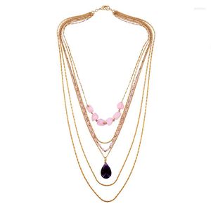 Pendant Necklaces 2023 Multilayer Necklace Gold Color Alloy Chain Semi-precious Stone Jewelry Ladies