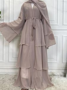 Etniska kläder Muslimska Fashion Chiffon Abaya Dress for Women Open Front Kimono Female Cardigan Robe Islamic African