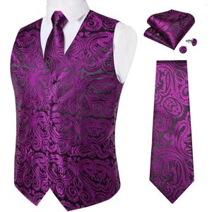 Men's Vests 2023 Luxury Purple Silk Men Waistcoat Necktie Set Handkerchief Cufflinks Business Wedding Party Tuxedo Suit Vest Clothing