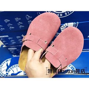 Designer Birkinstock Slippers Lazy Shoes Boken Pink Cow Leather Scrub Comfortable Cork Bottom Flat Bottom Casual Boken Baotou Semi-trailer