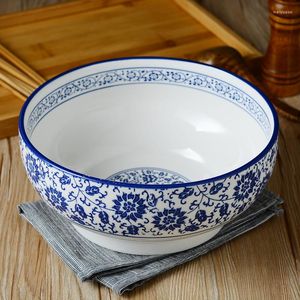 Miski Niebiesko -biała porcelanowa miska z makaronem Ceramiczna duża serwowanie chiński deser okrągły garnki ramen Tale