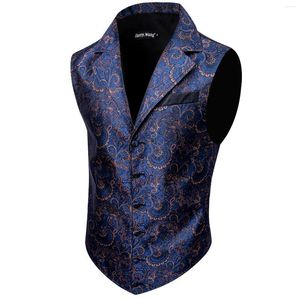 Gilet da uomo Blu Mens monopetto gilet di seta paisly colletto del vestito arrivo autunno gilet senza maniche Barry.Wang