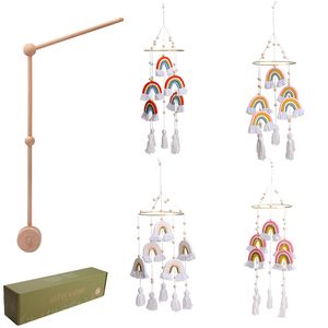 Rattles Mobiles Bite Bites Baby Wood Bed Bell Toy Crib Bracket för födda spädbarn Rainbow Room Hanging Decor Accessories 230220