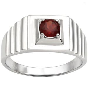 Küme Yüzükleri 925 Gümüş Yüzük Erkekler Kırmızı Garnet 5.5mm Kristal Doğal Taş Takı Takı Erkek Arkadaş Doğum Günü Hediyesi Ocak Taş R523RGN