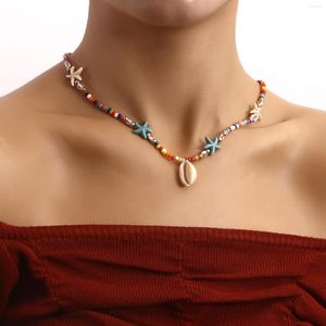 Girocollo bohémien colorato perline di riso collana con ciondolo di conchiglie di stelle marine per le donne, regali di gioielli di personalità semplici di moda