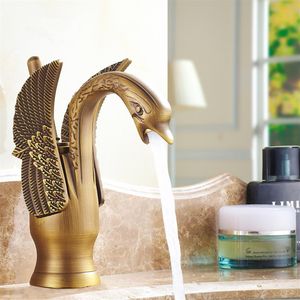 Antique Swan Faucet Full Copper Vintage Basin Faucet European Style Swan Water Tap Bathroom Sink Faucets Brass Finish Deck Mounted323a
