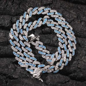 20 inch koper Cubaanse linkketting Diamant ketting Heren Blue CZ Bracelet Silver Chain For Man Iced Out Out Chains Zirconia kettingen Vrouw Choker