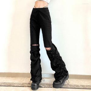 Spodnie damskie 2023 Moda Y2K High Rise Talia Flear Trend Trend Spodni szeroka noga Jean Summer Feale Kobiet Korean Black Grunge Spring