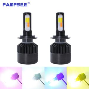 Pampsee 4 ألوان وأضواء LED Flash مصابيح الضباب على Auto H7 H1 H1 H3 H8 H11 9005 9006 3000K 6500K 12000K Blue للمصابيح الأمامية للسيارة