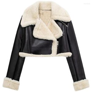 Furia da donna Donne inverno giacca in leatine invernale moda manica lunga manica per piombo cappotto di lino lady lady motocicletta a petto single