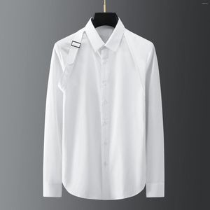 Mens Luxury Cotton Dress Shirt With Metal Buckle - Långärm Slim Fit Solid Color Casual Shirt för fester