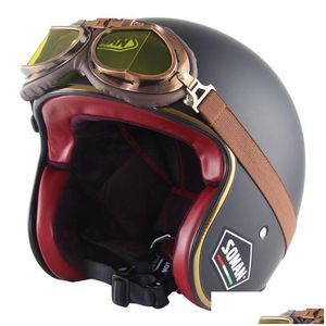 Motorcykelhjälmar Black Helmet Classic Retro Vintage Open Face Biker Casque Moto Scooter Chopper Cruiser med glasögon Drop Delivery DHS0R