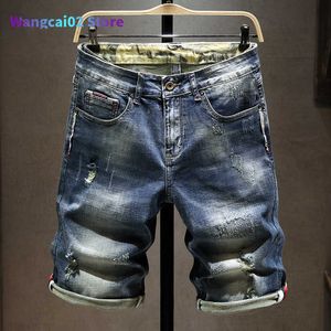 Erkek şort erkek şort yaz erkekler yırtık delik denim rahat düz moda vintage sokak motosiklet kısa kot erkek Bermuda 022023h