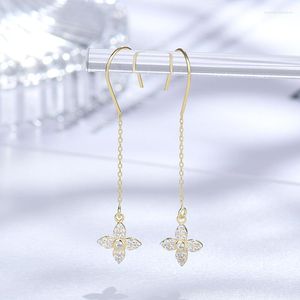 Orecchini a bottone S925 in argento sterling placcato oro 14K stile INS Bellissimo temperamento alla moda floreale squisito