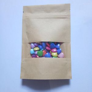 Ювелирные мешки 10CMX15 см. Стоящий молнии на молнии коричневой крафт-бумажный пакет для отдыха еда с матовым окном и подарочной упаковкой на молнии
