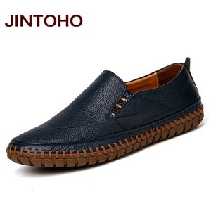 Scarpe eleganti JINTOHO Scarpe da uomo di grandi dimensioni in vera pelle Slip On Mocassini veri neri Mocassini da uomo Designer italiano 230220