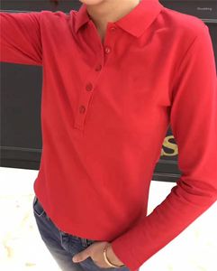 Women's Polos High Quality Alligator Long Sleeve Polo Shirts Cotton Casual Solid Colour Lady Tees Fashion Femme Top