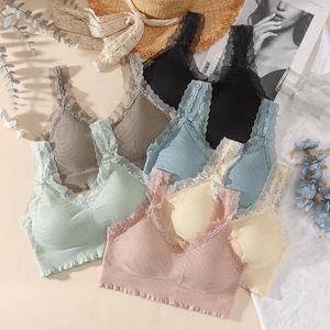 Camisoles Tanks Spitze BH Top Wireless Brassiere Frauen Rüschen sexy Bralette weibliche gepolsterte Ernte Streetwear Unterwäsche