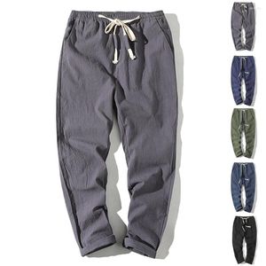 Pantaloni da uomo Outdoor House Big Tall Men Pantaloni in puro colore Tethers Cotton Linen Nine Points Small Feet Pantalone casual