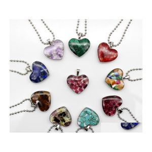 Pendant Necklaces Stainless Steel Chain Gravel Stone Heart Glass Pink Quartz Crystal Agates Turquoises Malachite Necklace Drop Deliv Dhnqa