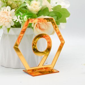 Decoração de festa 1-15 Sinais de número de tabela para decoração de casamento prateada ou dourado acrílico hexagon numerais romanos geométrica peça central