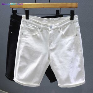 Men's Shorts Men's Shorts Classic White Balck Denim Men Summer Thin Korean Trend Straight Knee-length Five-point Pants Brand Clothing Jeans Short 022023H