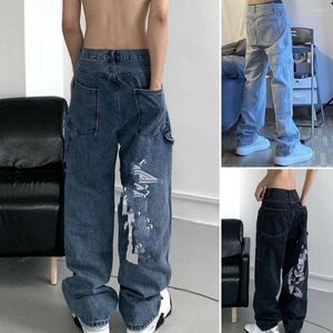 Erkekler kot pantolon moda kot pantolon nakış hip hop erkek rahat fit yüksek bel