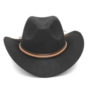 Western Cowboy Hat Wide Brim med brunt bälte för kvinnor och män för Halloween julfest