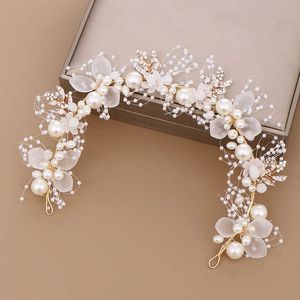 Tiaras Pearls Opaski na kobiety dziewczęta panny młodej opaski do włosów ślubne białe kwiaty i korony koreańskie modne biżuteria do włosów Z0220