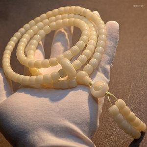 Strand Beaded Strands 9/8mm Straight Cut Barrel Beads White Bodhi Root Neck Hanging Buddha 108 Running Ring Style Jade RosaryBeaded Lars22