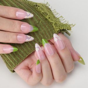 False Nails Stiletto Full Nail Tips Pink Almond Green French Fake With Fresh Flowers Ombre Flower Design Acrylic Clear Color