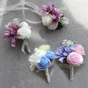 Charm Bracelets Girls Bridesmaid Wrist Flowers Groom Rose Corsage For Wedding Prom Party Boutonniere Satin Bracelet Fabric Hand