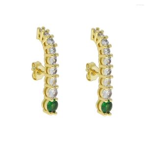 Stud Earrings Smooth Long Line Ear Climber With Green Cz For Women Minimalist Crawlers Studs Piercing Jewelry